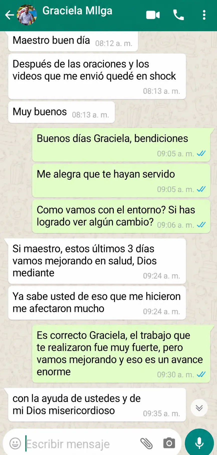Testimonio por WhatsApp de un cliente compartiendo su experiencia
